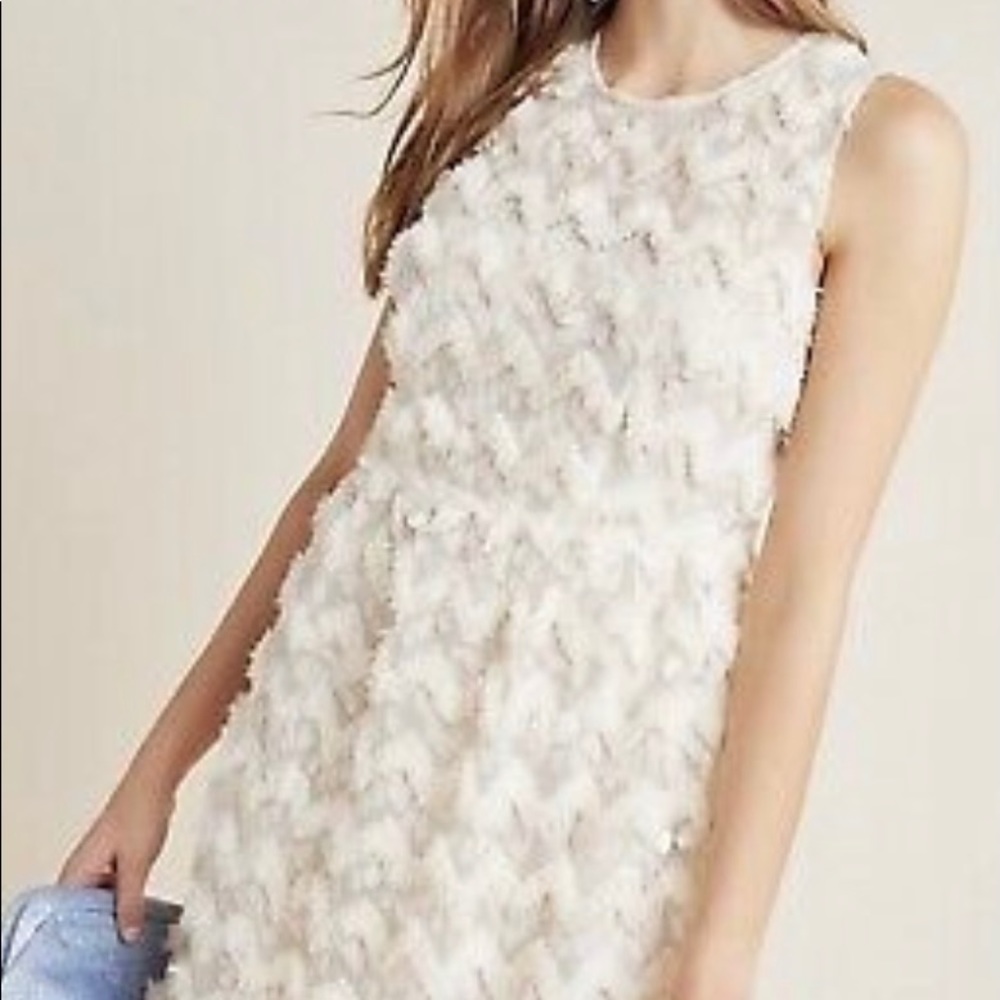 NWT Anthropologie Size 16 Priscilla Textured Dress Blue Tassle